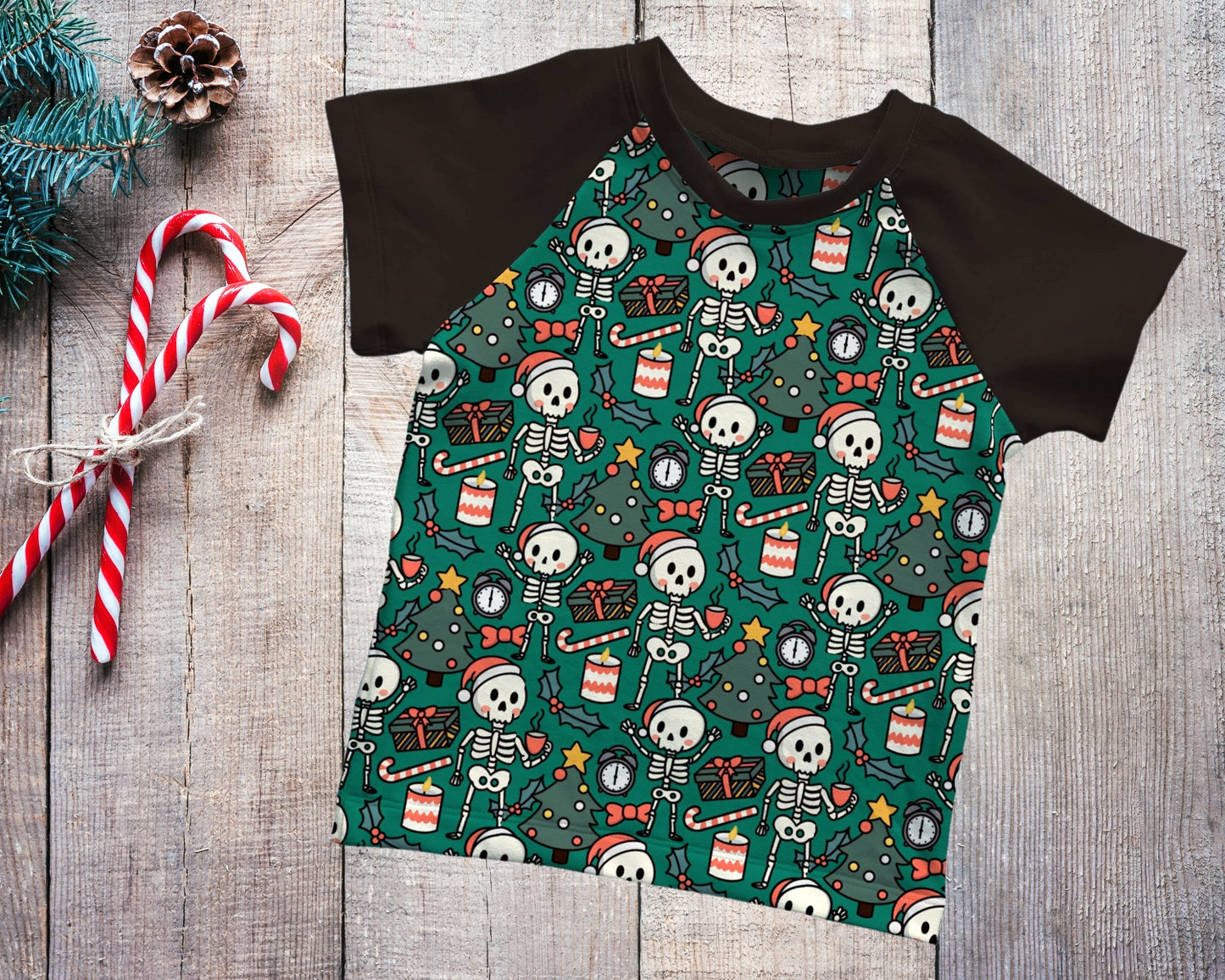 Raglan Short or Long Sleeves T-shirt - Christmas Collection - Merry Skelly - Up to 10