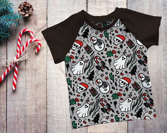 Raglan Short or Long Sleeves T-shirt - Christmas Collection - Xmas Doodles  - Up to 10