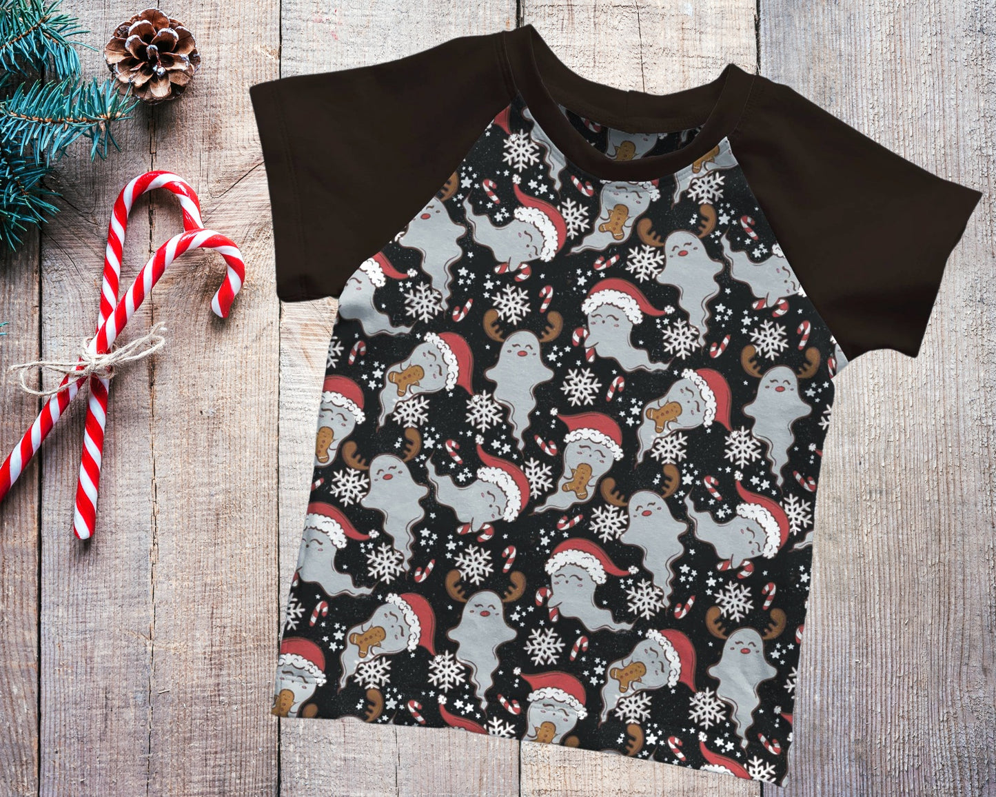 Raglan Short or Long Sleeves T-shirt - Christmas Collection - Santa's Ghosties  - Up to 10