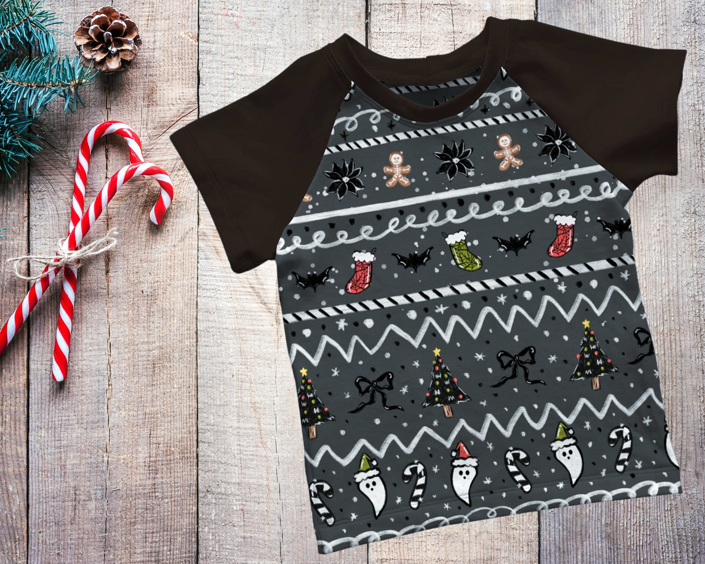 Raglan Short or Long Sleeves T-shirt - Christmas Collection -  Spooky fair Isle - Up to 10