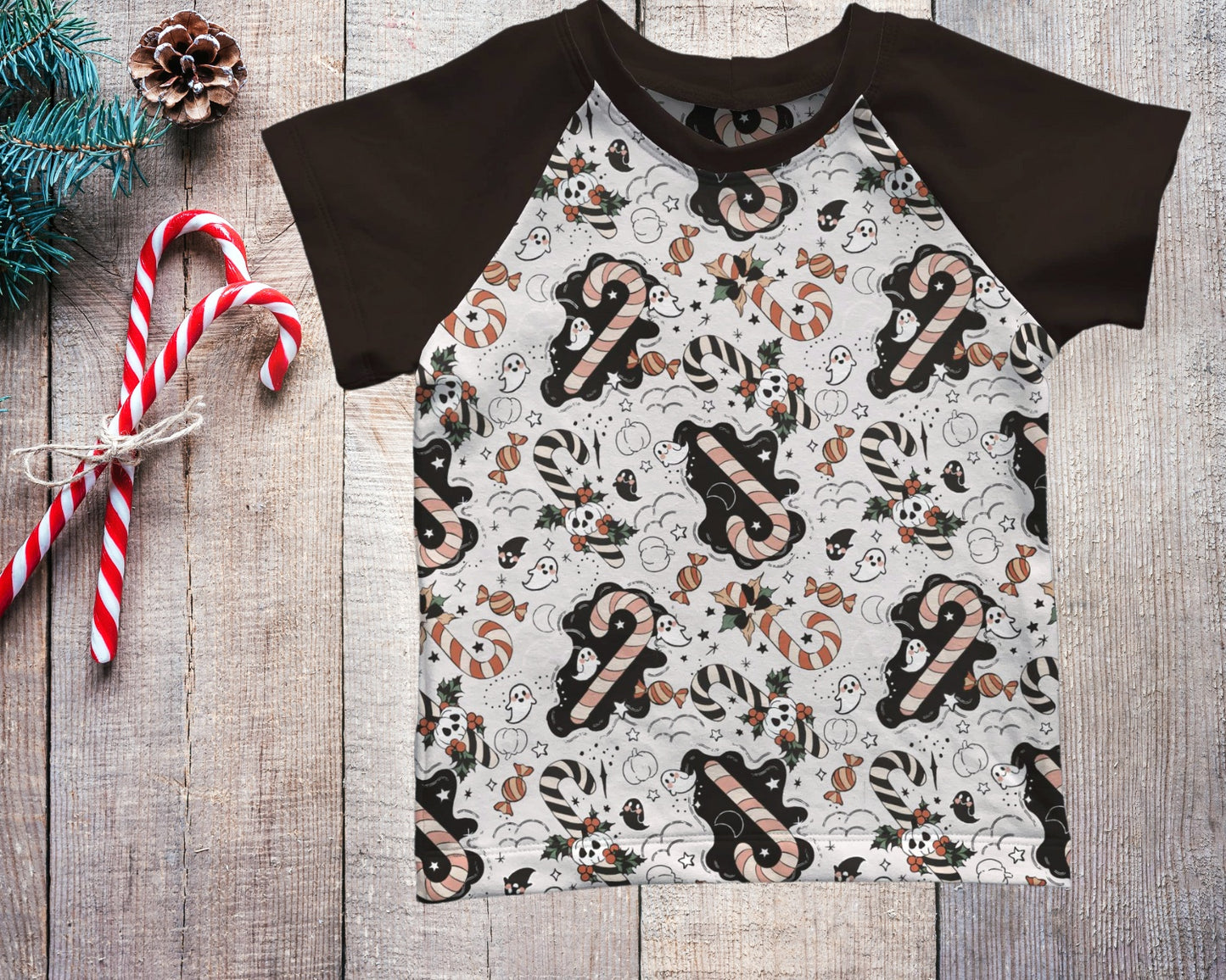 Raglan Short or Long Sleeves T-shirt - Christmas Collection - Pumpkin Cane - Up to 10