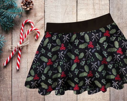 Twirly Skirt - Christmas Collection - Skull Holly - up to  size 10