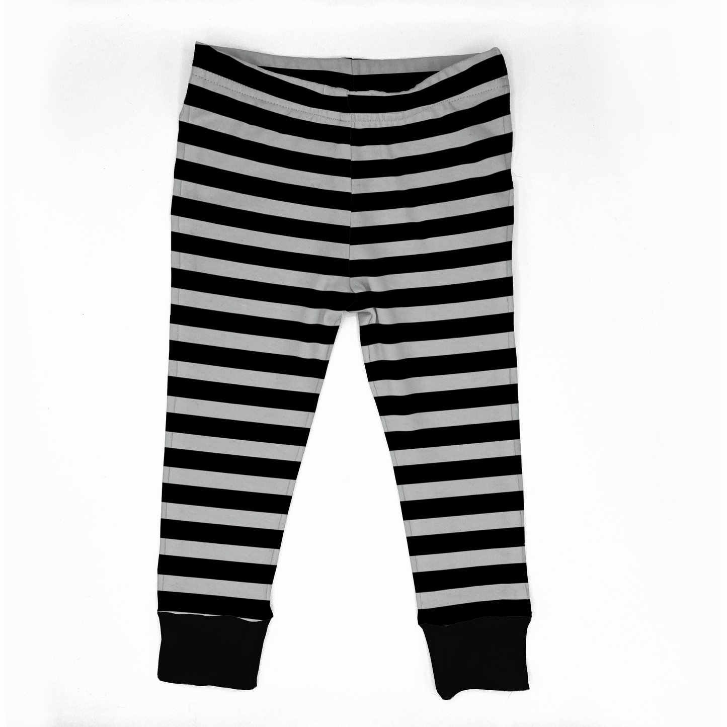 Black and white striped baby leggings on a white background