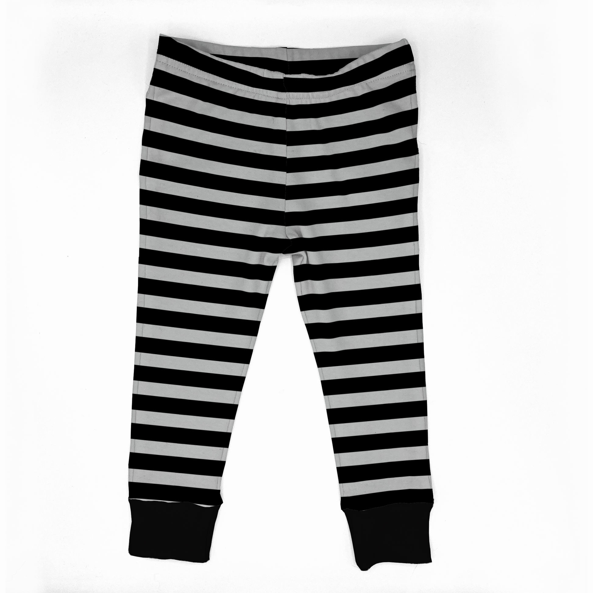 Black and white striped baby leggings on a white background