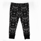 Goth baby leggings, black with white designs on it : dead head moth, roses, moons and spiderwebs. Black cuff at legs. Elastic at waistband. 
